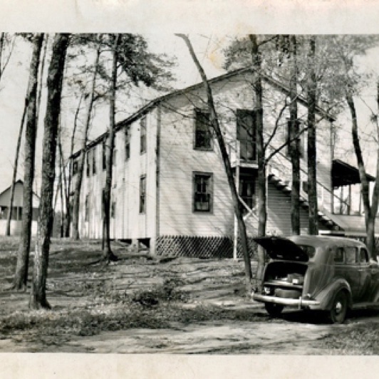 Here's the lodge before the basement was put underneath. Think of what a job that must have been.